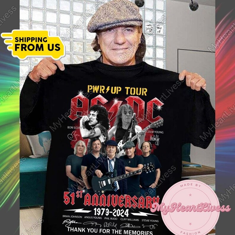 Acdc 51st Anniversary 1973-2024 Thank You For The Memories Signatures Shirt, 2024 Ac Dc Pwr Up World Tour Sweatshirt