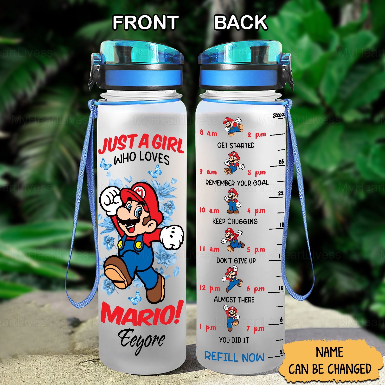 Super Mario Water Bottle, Mario Drink Bottle, Super Mario 32oz Water Bottle,  Personalized Bottle, Daily Water Tracker, Gift for Mom 