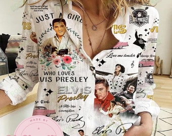 Chemise en lin Elvis, chemise Elvis Presley, chemisiers pour femmes Elvis Presley, chemise femme chemisier, chemisier en lin Elvis Presley, Rock And Roll