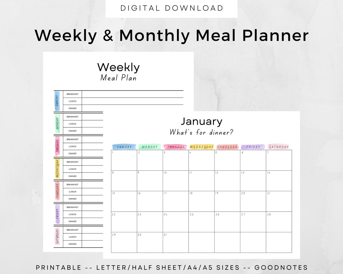 Printable Monthly Meal Planner 2023 Dinner Plan Calendar - Etsy