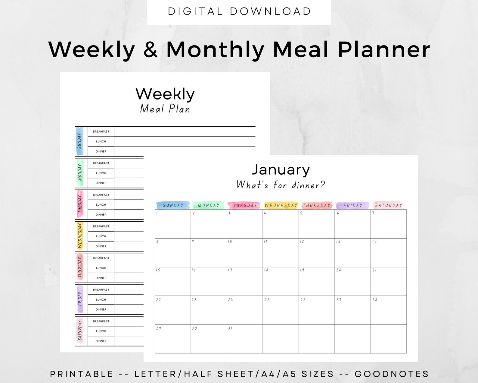 Printable Monthly Meal Planner 2023 Dinner Plan Calendar - Etsy