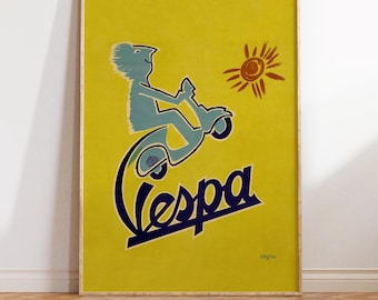 Vintage Vespa Print, Classic Scooter Art, Italian Advertisement Poster, Mid Century  Home Decor, Printable Instant Download 