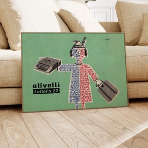 Olivetti Schreibmaschine Druck, Retro Schreibmaschine Poster, italienische Werbekunst, Schriftsteller Geschenk, Schreibmaschine Wandkunst, druckbares Vintage Dekor