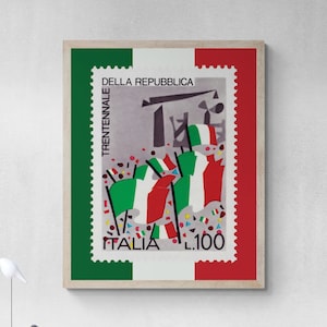 Italien Briefmarke Poster, Italienische Flagge Kunst, Vintage Italienischer Druck, Italien Jahrestag, Philatelie Wandkunst, Italienisches Wohndekor zum ausdrucken