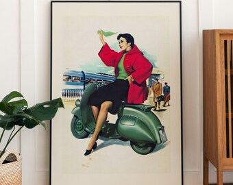 Vintage Vespa Scooter Print, Motorcycle Poster, Italian Advertisement Poster, Nostalgic Scooter Art, Digital Dowload, Printable Wall Art