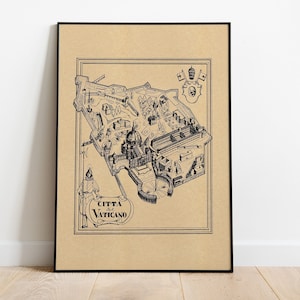 Impresión de mapa vintage de la Ciudad del Vaticano, póster de viaje del Vaticano, decoración del hogar con mapas, arte mural italiano, arte imprimible de Roma, descarga digital