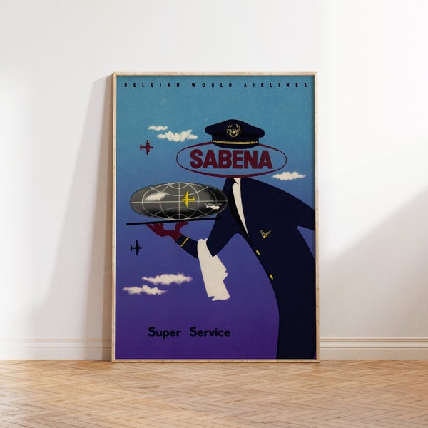 Sabena Belgian Airlines Print, Retro Airlines Advertising Poster, Vintage Aviation Art Decor, Gift for Pilot, Printable Flight Art