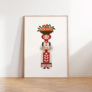 Impressão de arte inspirada no folclore, traje folclórico tradicional croata, pôster folclórico, decoração eslava para casa, arte de parede para impressão, download digital