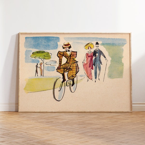 Vintage Frau auf dem Fahrrad Poster, Fahrrad Poster, 1900er Jahre Mode Kunst, Geschenk für Fahrrad Liebhaber, Fahrrad Wand Kunst, druckbare Jugendstil Dekoration