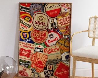 Types of Vintage Beer Brands Poster, Retro Brewery Art Print, Beer Wall Art, Bar Decor, Pub Wall Art, Printable Beer Art