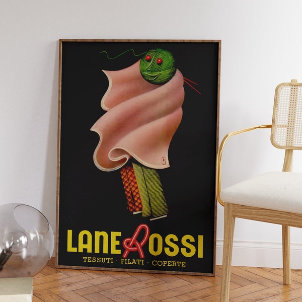 Lane Rossi, Fabric Wall Art, Textile Art Print, Vintage Advertising Poster, Italian Advertising, Mid Century Home Decor, Instant Download