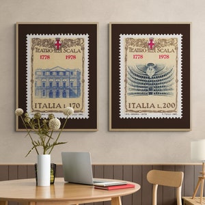 Teatro alla Scala Briefmarke Poster, La Scala, Milano, Italien, klassische Kunst, Briefmarkenkunst, druckbare Wandkunst, Retro Wohndekor