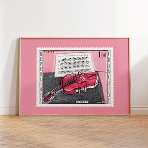 Impresión de pintura de violín rojo de Raoul Dufy, arte instrumental imprimible, póster de sello postal, decoración artística para amantes de la música, arte mural imprimible