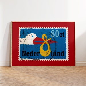 Storch Druck, Holländische Kunst, Nederland Poster, Briefmarke Druck, Geburtsanzeige, Holländische Dekoration, digitaler Download