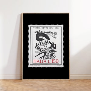 Stampa artistica del futurismo italiano, poster d'avanguardia, Filippo Tommaso Marinetti, arredamento per la casa in bianco e nero, francobolli d'arte, stampe da parete