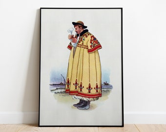 Folk-Inspired Art: Hungarian Traditional Fashion Man Costume Print for Your Wall