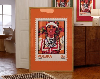 Lámina de arte popular polaco, traje tradicional polaco, póster de folclore, póster de arte eslavo, arte mural polaco, decoración eslava para el hogar, descarga digital