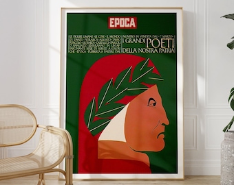 The Italian Poet Dante Alighieri Print, 60s, Epoca Magazine, Italian Art, Printable Wall Art, Retro Trendy Aesthetic, Retro Poster