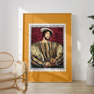 Franz I König von Frankreich Poster, Jean Clouet Kunst Poster, Französischer Künstler Gemälde, Briefmarke Poster, druckbare Wandkunst