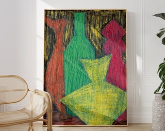 Vase Still Life Art Print, Still Life Illustration, Vintage Vase Paintings, Moody Wall Art Decor, Printable Modern Art, Digital Download