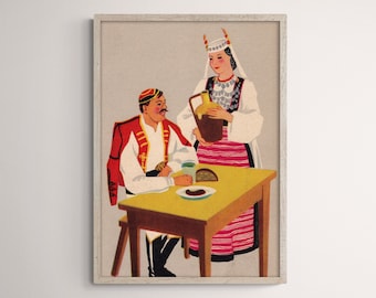 Slavic Folk Art Print, Folk Inspired Art, Slavic Nursery, Traditional Costume Poster, Ethnic Home Decor, Printable Wall Art