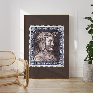 Dante Alighieri Print, Göttliche Komödie, Der große Dichter, Briefmarke Kunst, Retro Wohndekor, druckbare Wandkunst