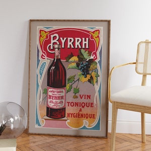 Byrrh Vin Tonique Hygiénique Print, Vintage Wein Poster, Retro Alkoholwerbung, Wein Wandkunst, Geschenk für Weinliebhaber, druckbares Weindekor