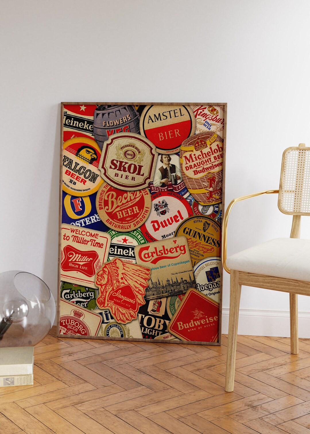 Types of Vintage Beer Brands Poster, Retro Brewery Art Print, Beer Wall Art, Bar Decor, Pub Wall