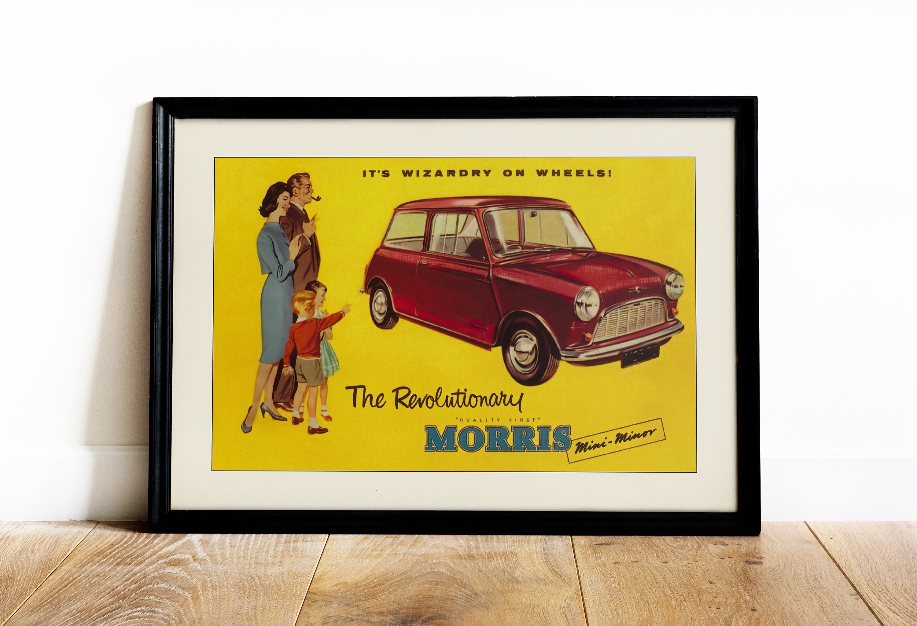 Vintage Morris Mini Minor Print, Classic Car Advertising Poster
