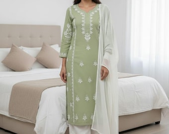 Women's Designer Summer Season Chikankari Rayon Cotton Top and Palazzo Suit, Salwar Kameez, Wedding Wear Suit, Winter Wear, Party Wear Suit