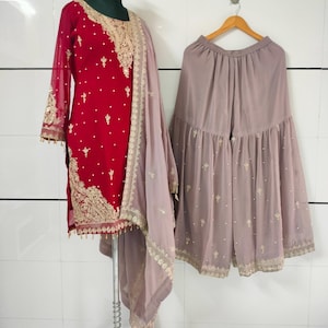 Multicolor Georgette designer 3 Piece Heavy Sequence Embroidered Salwar Kameez with Dupatta, Indian Dress, Wedding Sharara, Pakistani suit