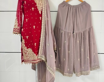 Embroidered Georgette Salwar Kameez: Indian Wedding Sharara Suit