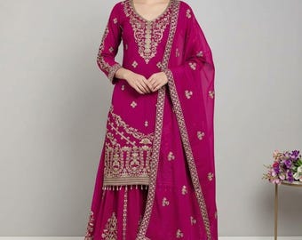 New Designer Georgette Embroidered with Sequence work Salwar Kameez with Dupatta, Pakistani Suit, Wedding palazzo, Party Wear Salwar Suit