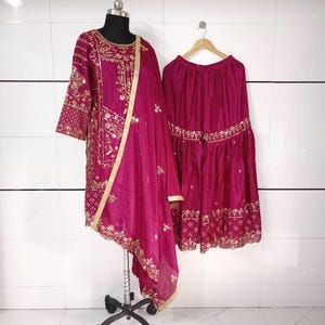 Pakistani designer 3 Piece Multicolor Embroidered Salwar Kameez with Dupatta Neck Pattern Suit, Salwar Kameez, Wedding Sharara, Eid Dress
