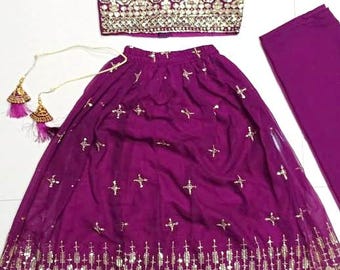 Girls Lehenga Choli, Sequins Embroidered Indian Dress, Navratri Outfit
