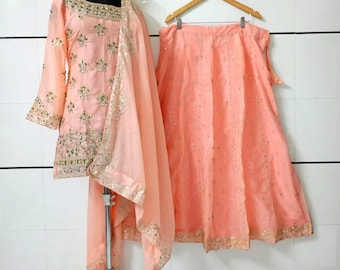 Embroidered Sequence Lehenga Suit: Georgette Salwar Kameez with Dupatta