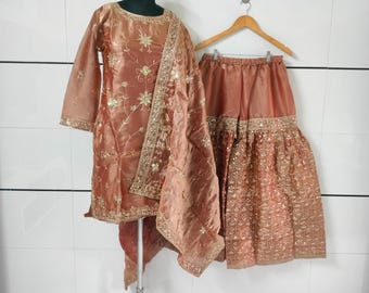 Embroidered Crepe Silk Sharara Suit: Pakistani Wedding Outfit