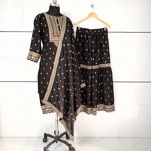 Black designer Embroidered Salwar Kameez with Heavy Dupatta Neck Pattern Suit, Salwar Kameez, Wedding Sharara, Pakistani Suit, suits for Eid