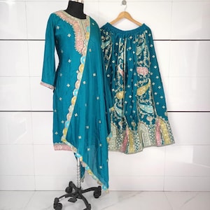 Women's Multicolor Designer Sequence Embroidered Salwar Kameez with Dupatta, Punjabi Suit, Wedding Sharara, Pakistani Suit, Indian Sharara