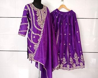Embroidered Chinnon Silk Salwar Kameez: Indian Wedding Sharara Suit