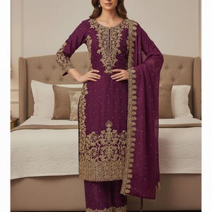 New designer 3 Piece Embroidered Salwar Kameez with Heavy Dupatta Neck Pattern Suit, Salwar Kameez, Wedding Sharara, Plus size Salwar suit