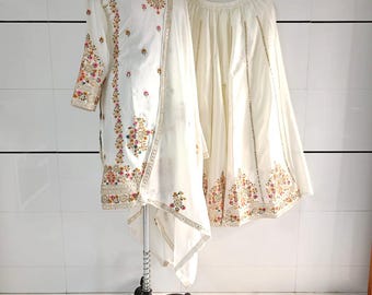Embroidered White Salwar Kameez: Pakistani Designer Sharara Suit