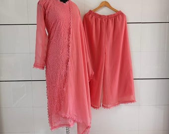 Chikankari Kurti Palazzo Set: Georgette Pakistani Suit