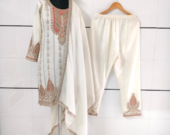 Embroidered Chinon Silk Salwar Kameez: Indian Wedding Sharara Suit