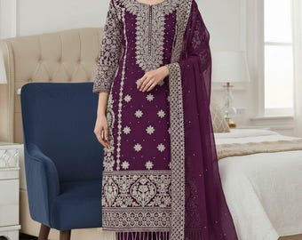New Designer Georgette Embroidered with Sequence work Salwar Kameez with Dupatta, Pakistani Suit, Wedding palazzo, Party Wear Salwar Suit