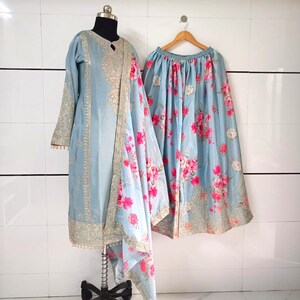 Party Wear designer 3 Piece Embroidered With Sequence Salwar Kameez, Top-Palazzo-Dupatta, Wedding Sharara, Pakistani Suit, Casual Dress