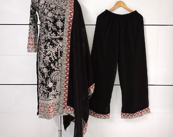 Embroidered Black Georgette Palazzo Suit: Indian Wedding Outfit