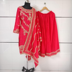 Pakistani designer 3 Piece Heavy Embroidered Salwar Kameez with Dupatta Neck Pattern Suit, Salwar Kameez, Wedding Sharara, Suits for Eid