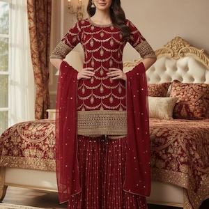 New designer 3 Piece Embroidered Salwar Kameez with Heavy Dupatta Neck Pattern Suit, Salwar Kameez, Wedding Sharara,Plus size Dress,Eid suit