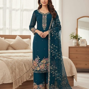 New designer 3 Piece Embroidered Salwar Kameez with Heavy Dupatta Neck Pattern Suit, Salwar Kameez, Wedding Sharara, Plus size Salwar suit